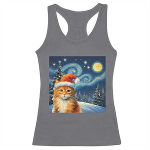Christmas Van Gogh Cat Racerback Tank Top In Santa Hat Starry Night TS12 Charcoal Print Your Wear