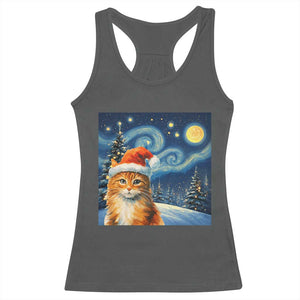 Christmas Van Gogh Cat Racerback Tank Top In Santa Hat Starry Night TS12 Dark Heather Print Your Wear