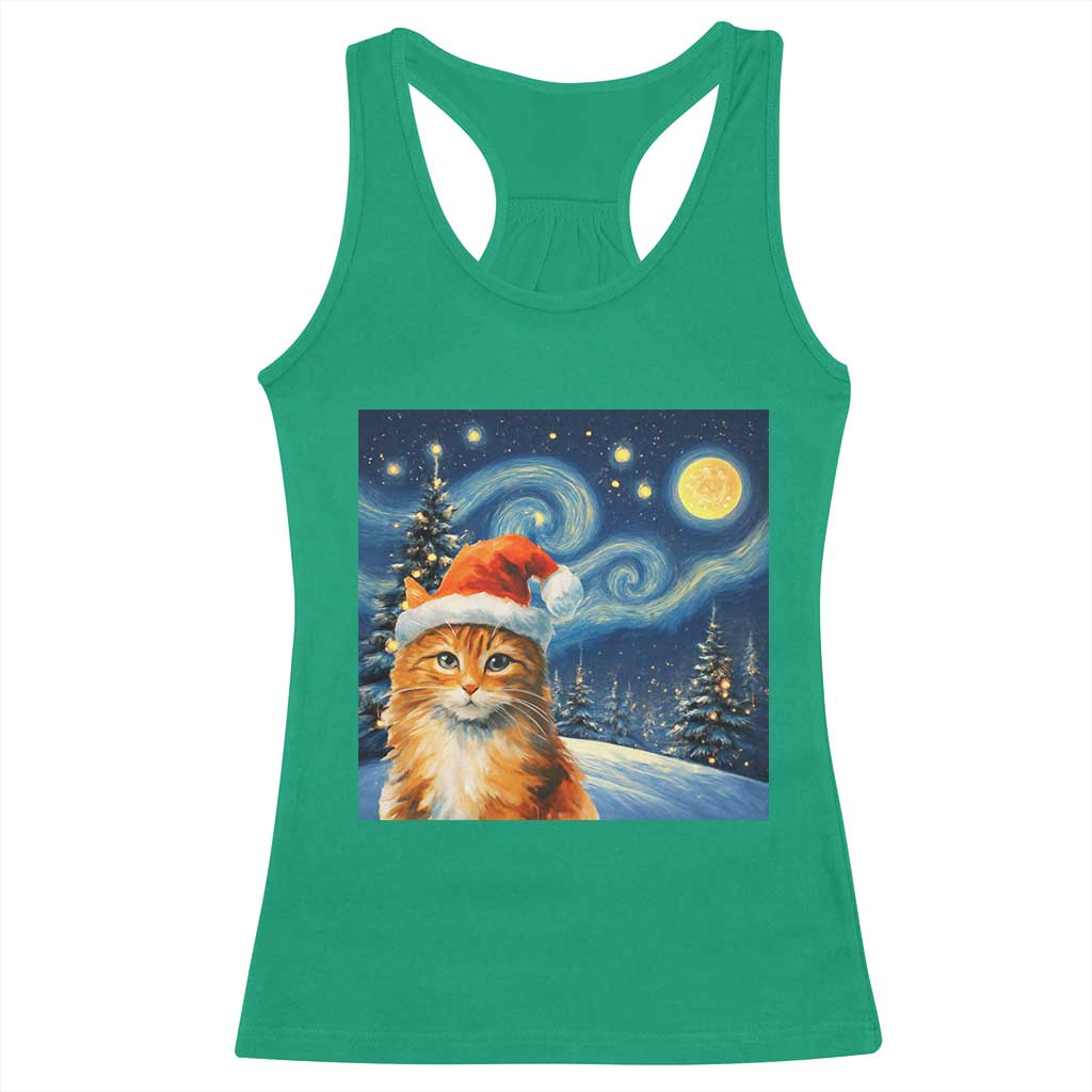Christmas Van Gogh Cat Racerback Tank Top In Santa Hat Starry Night TS12 Irish Green Print Your Wear