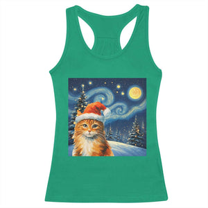Christmas Van Gogh Cat Racerback Tank Top In Santa Hat Starry Night TS12 Irish Green Print Your Wear