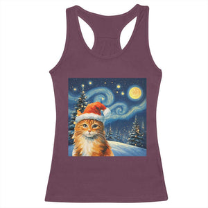 Christmas Van Gogh Cat Racerback Tank Top In Santa Hat Starry Night TS12 Maroon Print Your Wear