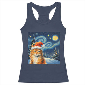 Christmas Van Gogh Cat Racerback Tank Top In Santa Hat Starry Night TS12 Navy Print Your Wear
