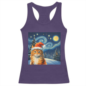 Christmas Van Gogh Cat Racerback Tank Top In Santa Hat Starry Night TS12 Purple Print Your Wear