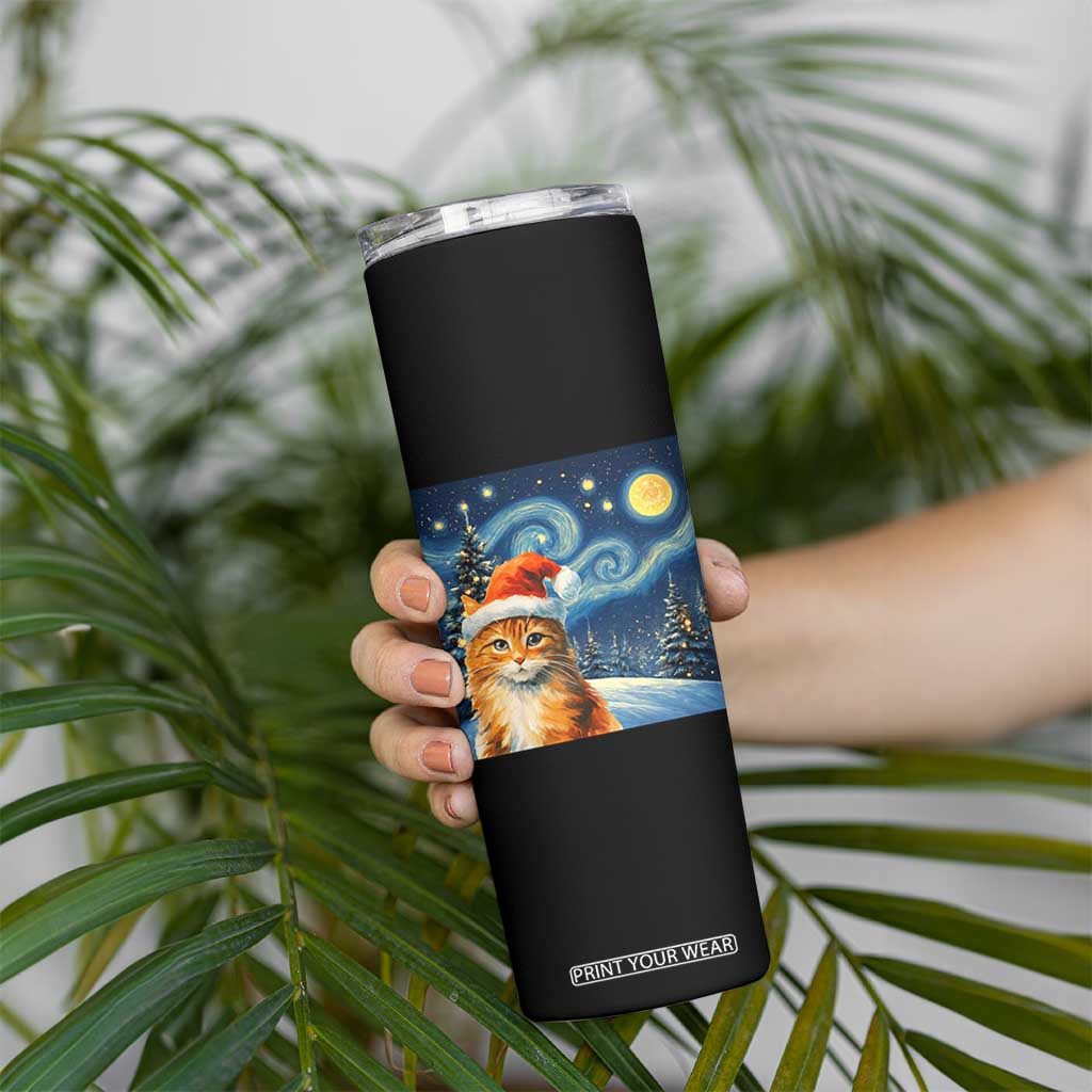 Christmas Van Gogh Cat Skinny Tumbler In Santa Hat Starry Night TS12 Print Your Wear
