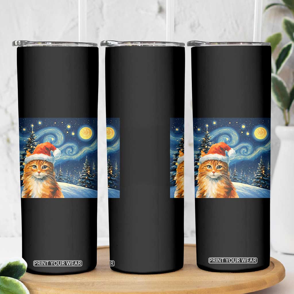 Christmas Van Gogh Cat Skinny Tumbler In Santa Hat Starry Night TS12 Print Your Wear