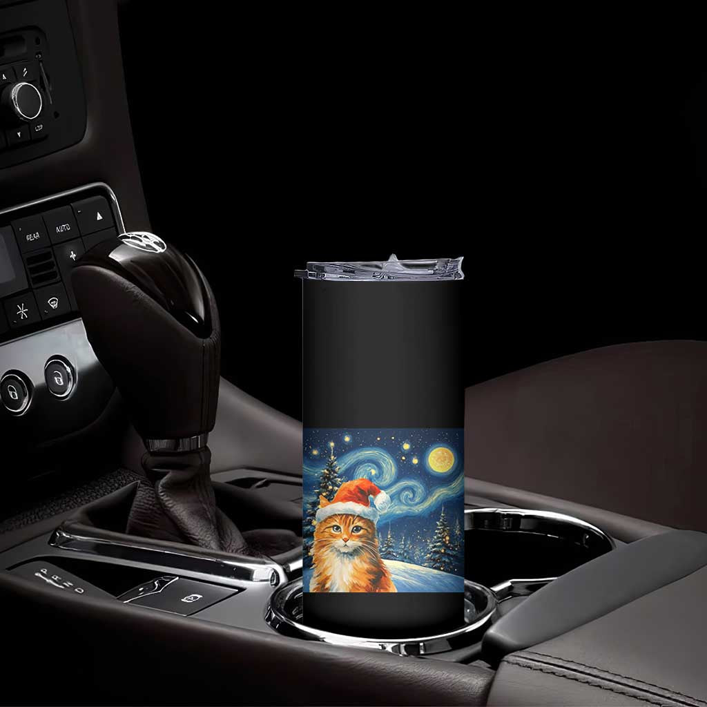 Christmas Van Gogh Cat Skinny Tumbler In Santa Hat Starry Night TS12 Print Your Wear