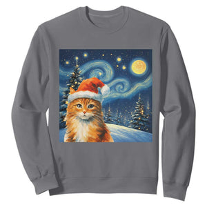 Christmas Van Gogh Cat Sweatshirt In Santa Hat Starry Night TS12 Charcoal Print Your Wear