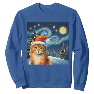 Christmas Van Gogh Cat Sweatshirt In Santa Hat Starry Night TS12 Royal Blue Print Your Wear