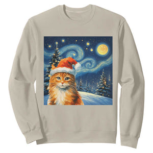 Christmas Van Gogh Cat Sweatshirt In Santa Hat Starry Night TS12 Sand Print Your Wear