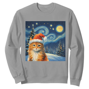 Christmas Van Gogh Cat Sweatshirt In Santa Hat Starry Night TS12 Sport Gray Print Your Wear