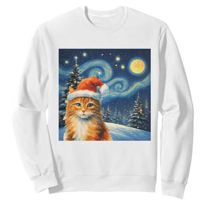 Christmas Van Gogh Cat Sweatshirt In Santa Hat Starry Night TS12 White Print Your Wear