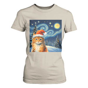 Christmas Van Gogh Cat T Shirt For Women In Santa Hat Starry Night TS12 Sand Print Your Wear