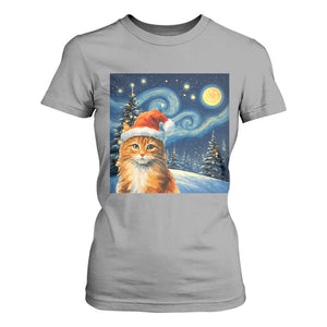 Christmas Van Gogh Cat T Shirt For Women In Santa Hat Starry Night TS12 Sport Gray Print Your Wear