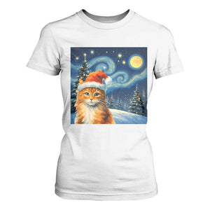 Christmas Van Gogh Cat T Shirt For Women In Santa Hat Starry Night TS12 White Print Your Wear