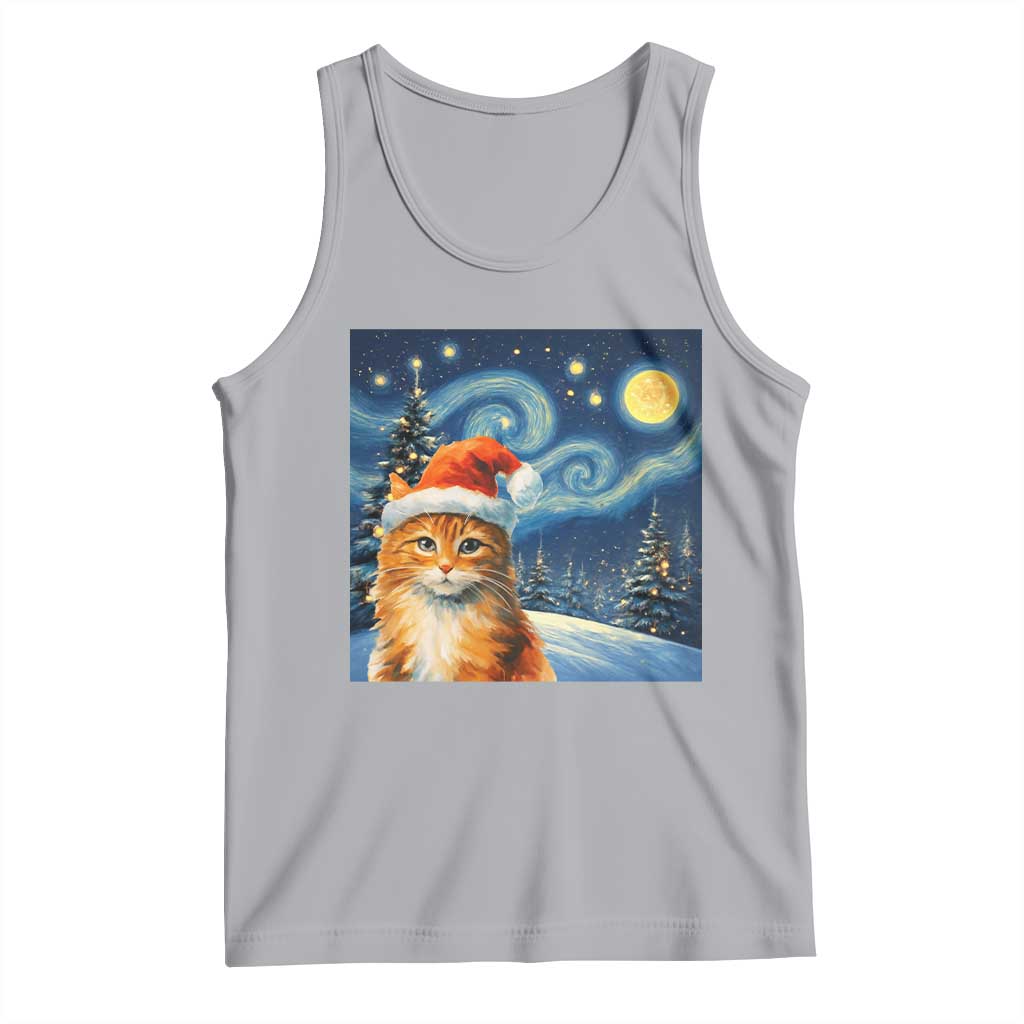 Christmas Van Gogh Cat Tank Top In Santa Hat Starry Night TS12 Athletic Heather Print Your Wear