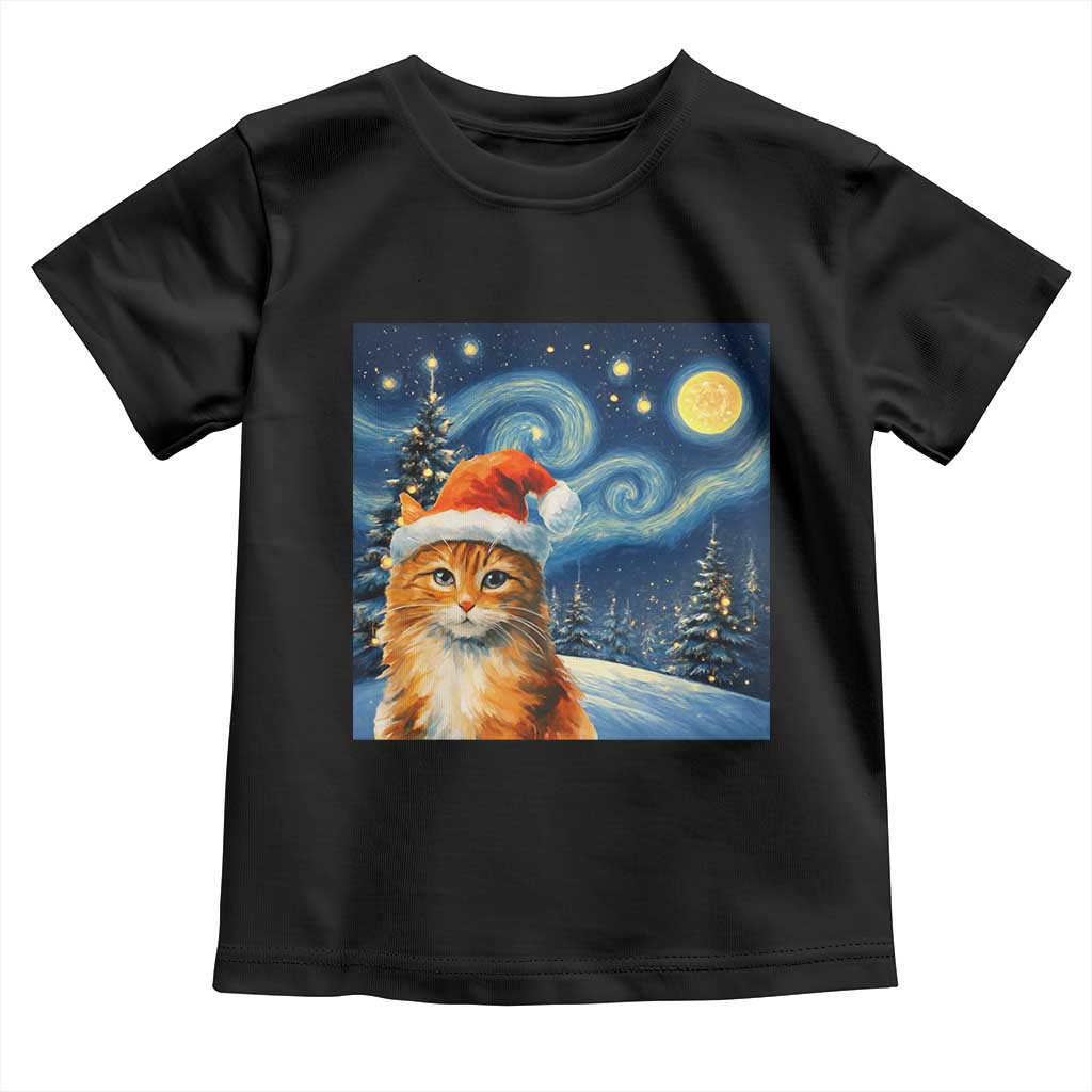 Christmas Van Gogh Cat Toddler T Shirt In Santa Hat Starry Night TS12 Black Print Your Wear