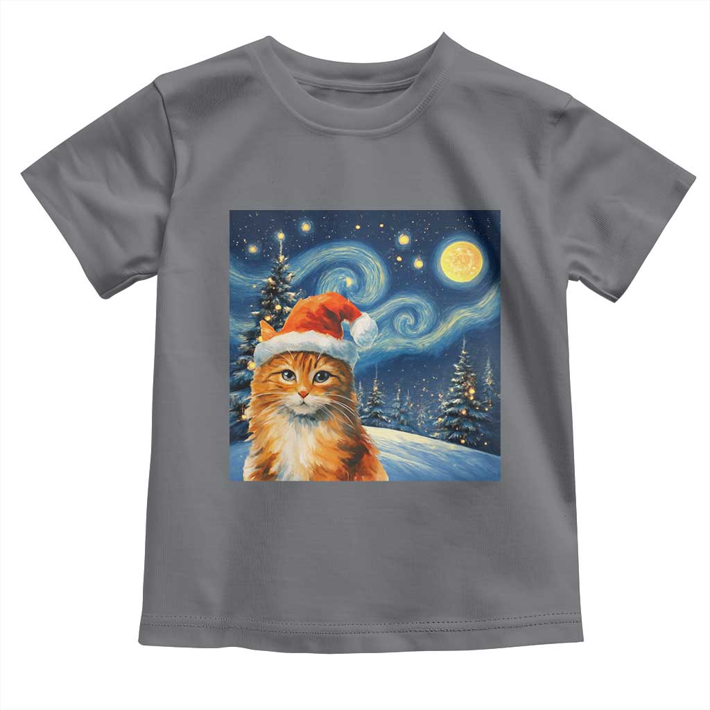 Christmas Van Gogh Cat Toddler T Shirt In Santa Hat Starry Night TS12 Charcoal Print Your Wear