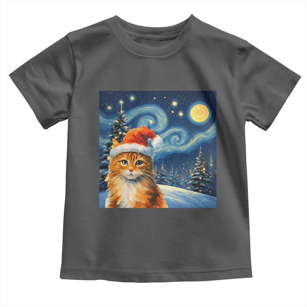 Christmas Van Gogh Cat Toddler T Shirt In Santa Hat Starry Night TS12 Dark Heather Print Your Wear