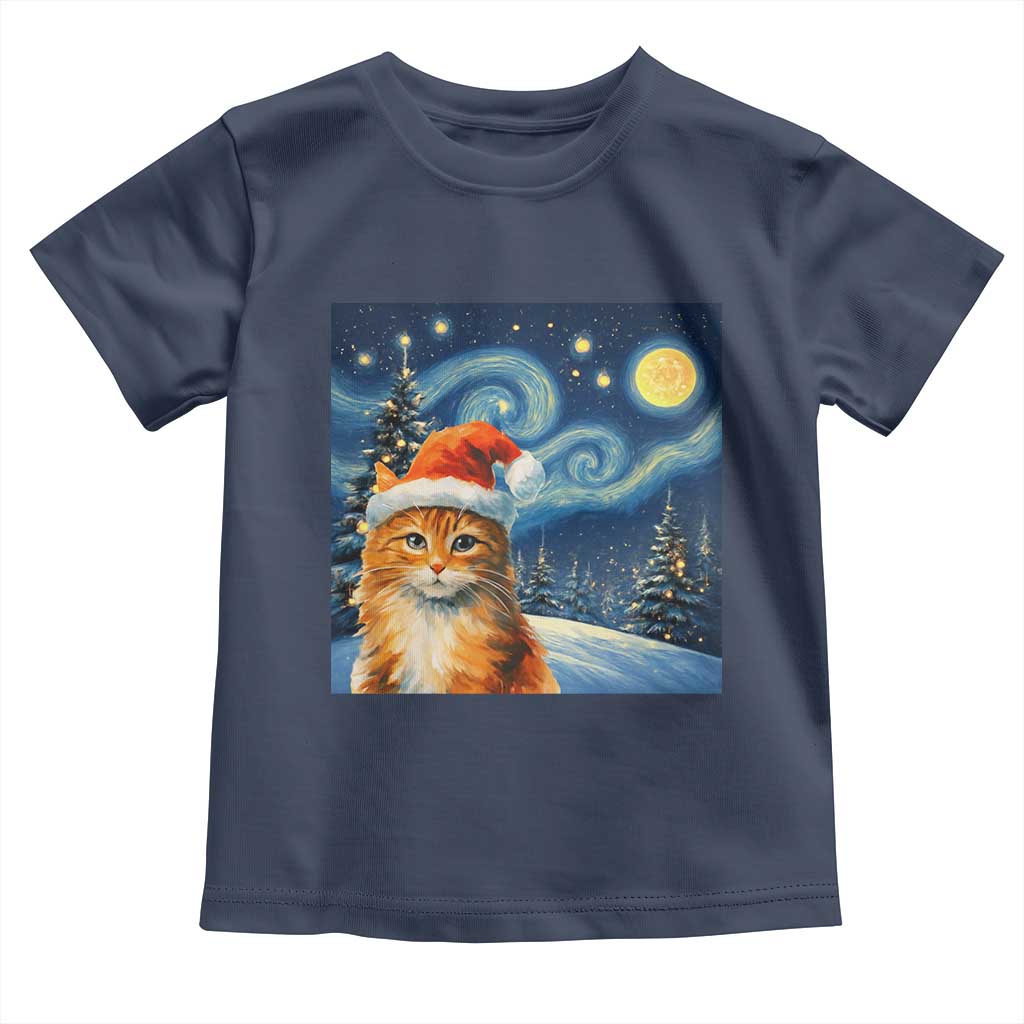 Christmas Van Gogh Cat Toddler T Shirt In Santa Hat Starry Night TS12 Navy Print Your Wear