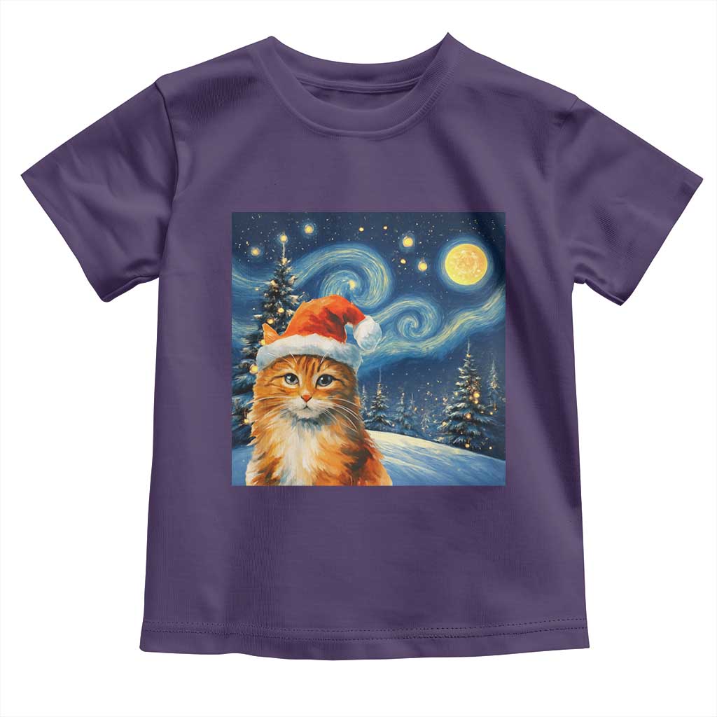 Christmas Van Gogh Cat Toddler T Shirt In Santa Hat Starry Night TS12 Purple Print Your Wear