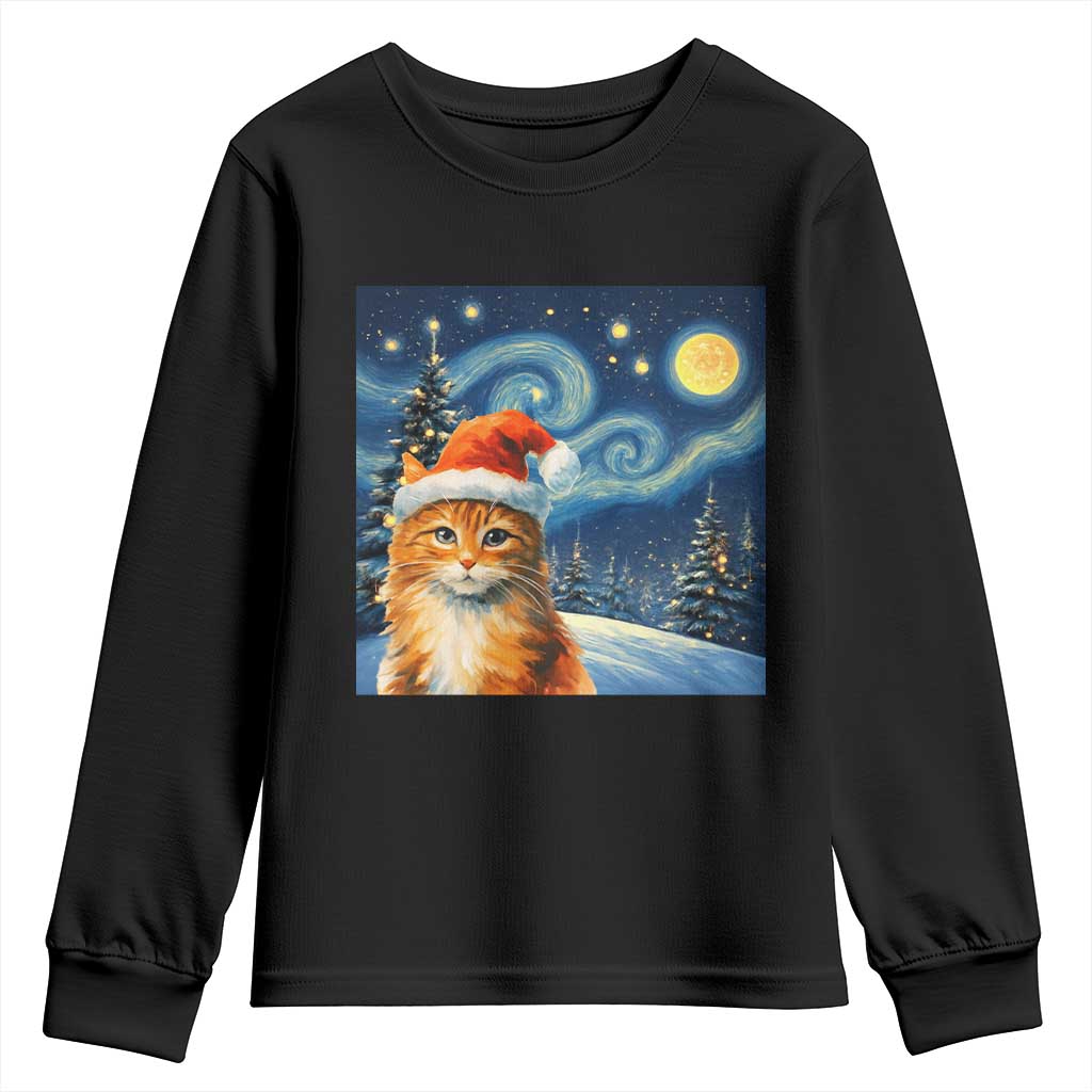 Christmas Van Gogh Cat Youth Sweatshirt In Santa Hat Starry Night TS12 Black Print Your Wear