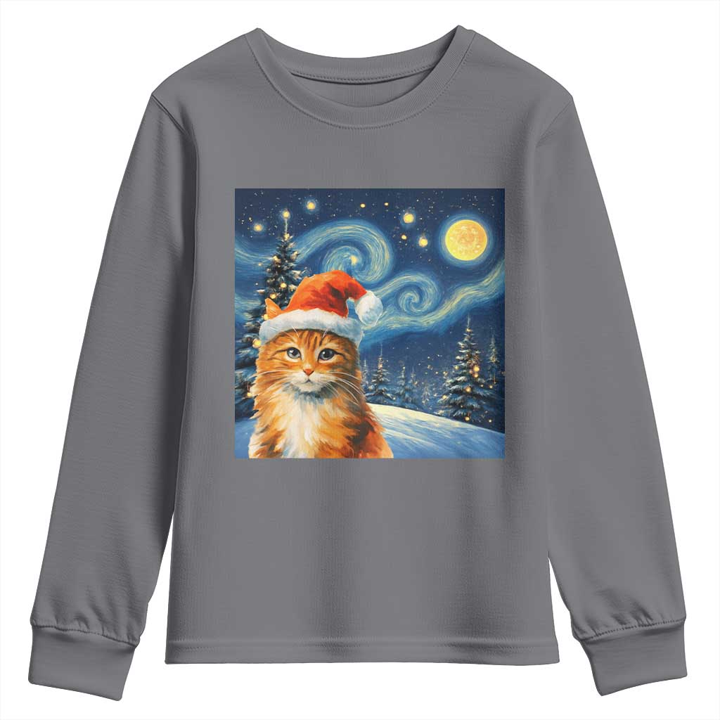 Christmas Van Gogh Cat Youth Sweatshirt In Santa Hat Starry Night TS12 Charcoal Print Your Wear