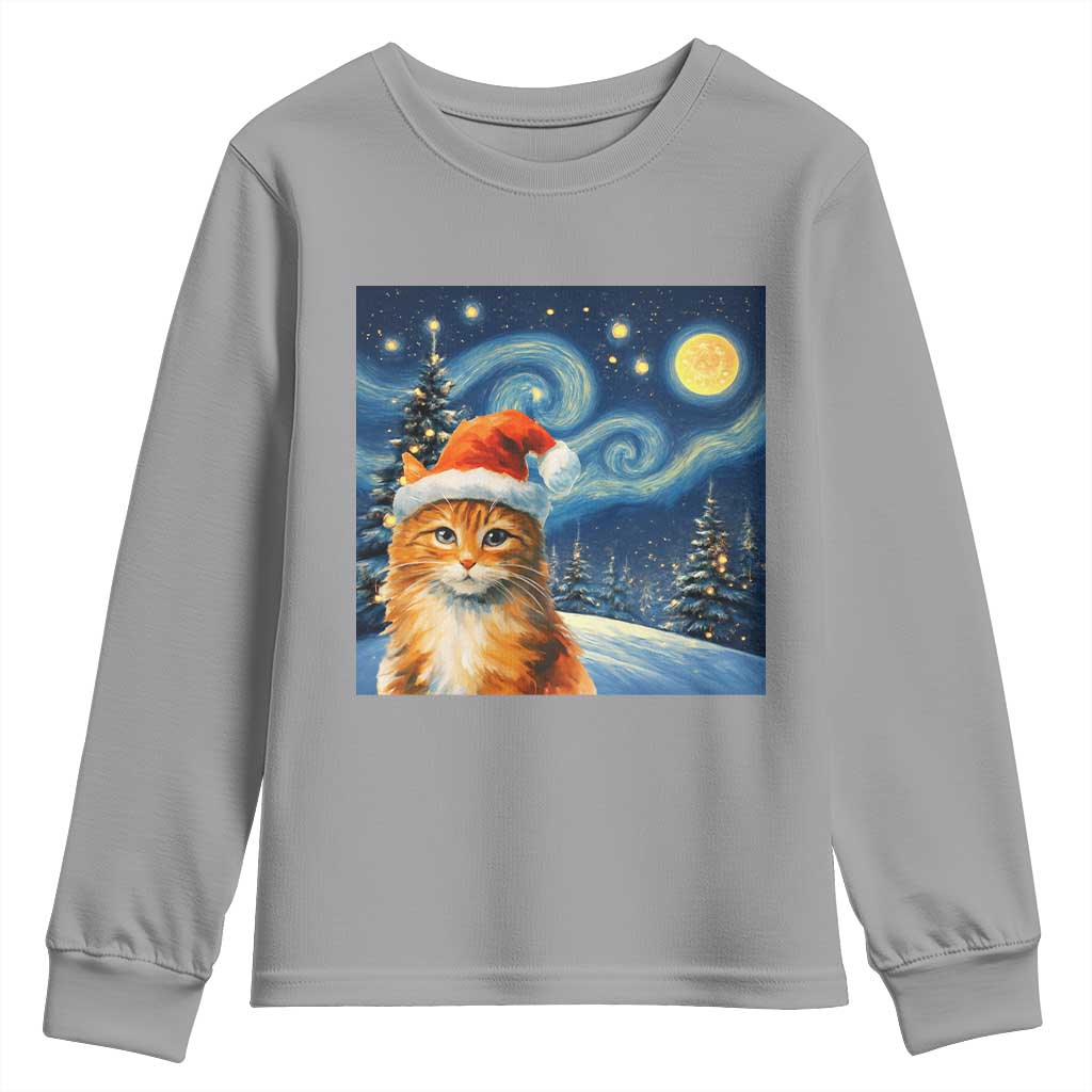 Christmas Van Gogh Cat Youth Sweatshirt In Santa Hat Starry Night TS12 Sport Gray Print Your Wear
