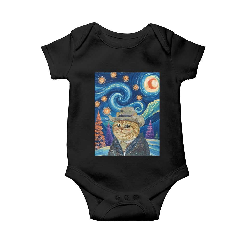 Funny Van Gogh Cat in Starry Night Baby Onesie TS12 Black Print Your Wear
