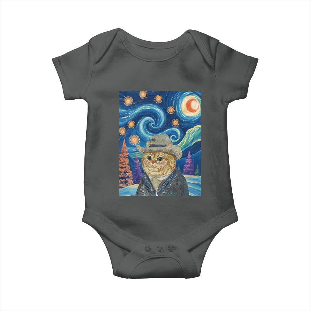 Funny Van Gogh Cat in Starry Night Baby Onesie TS12 Dark Heather Print Your Wear