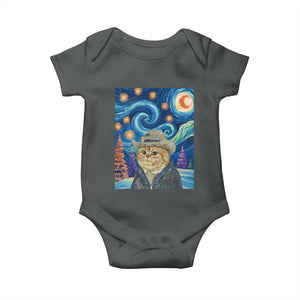 Funny Van Gogh Cat in Starry Night Baby Onesie TS12 Dark Heather Print Your Wear