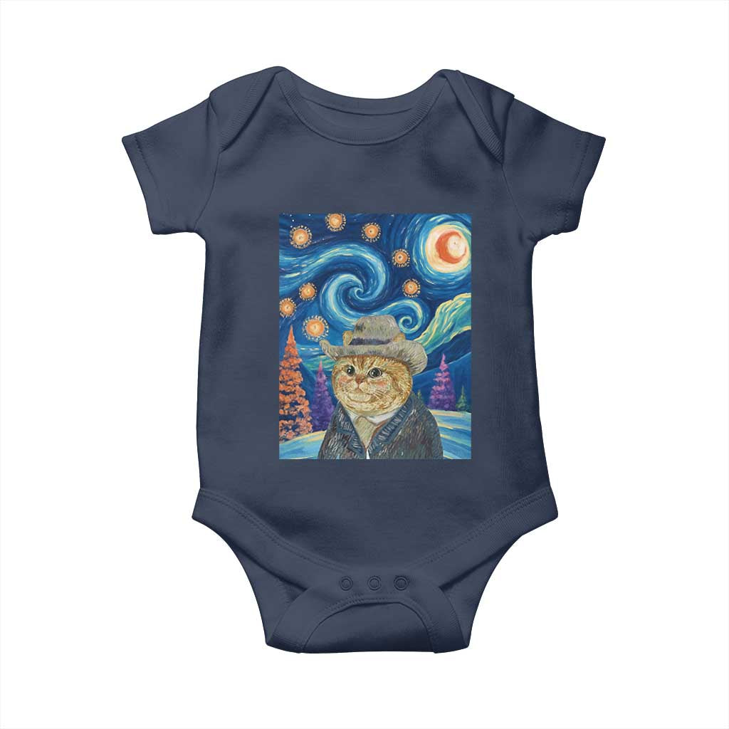 Funny Van Gogh Cat in Starry Night Baby Onesie TS12 Navy Print Your Wear