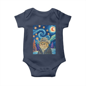 Funny Van Gogh Cat in Starry Night Baby Onesie TS12 Navy Print Your Wear