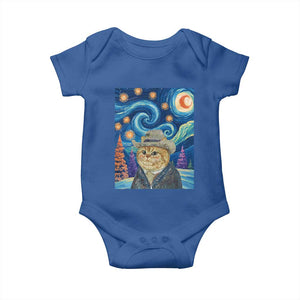 Funny Van Gogh Cat in Starry Night Baby Onesie TS12 Royal Blue Print Your Wear