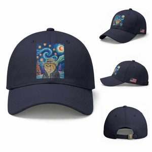 Funny Van Gogh Cat in Starry Night Baseball Cap TS12 Baseball Cap Universal Fit Navy Print Your Wear