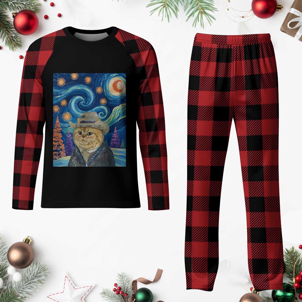 Funny Van Gogh Cat in Starry Night Plaid Pajama Set TS12 Buffalo Plaid Print Your Wear