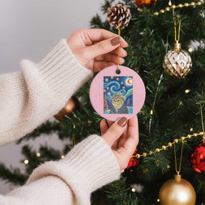 Funny Van Gogh Cat in Starry Night Ceramic Ornament TS12 1pc Light Pink Print Your Wear