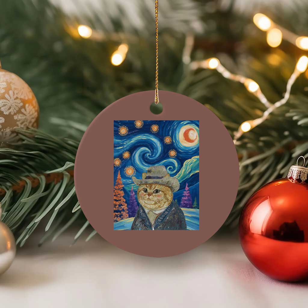 Funny Van Gogh Cat in Starry Night Ceramic Ornament TS12 1pc Mocha Print Your Wear
