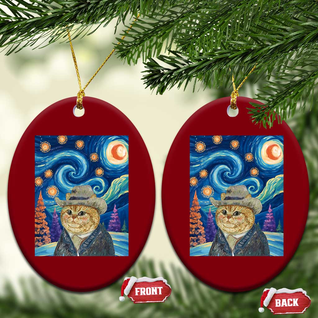 Funny Van Gogh Cat in Starry Night Ceramic Ornament TS12 Print Your Wear