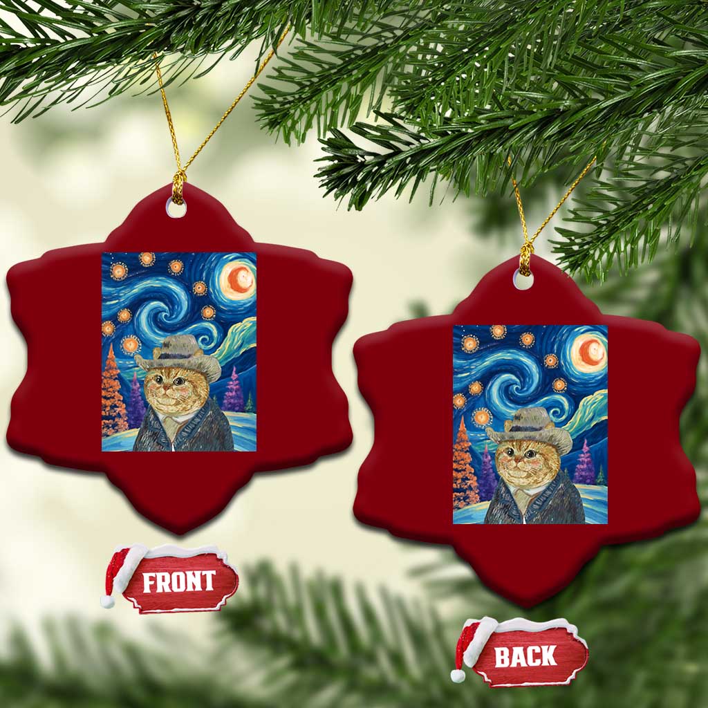 Funny Van Gogh Cat in Starry Night Ceramic Ornament TS12 Print Your Wear