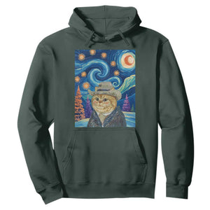 Funny Van Gogh Cat in Starry Night Hoodie TS12 Dark Forest Green Print Your Wear