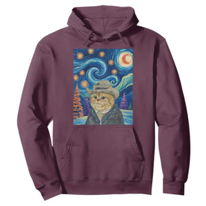Funny Van Gogh Cat in Starry Night Hoodie TS12 Maroon Print Your Wear
