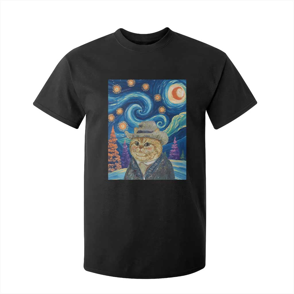 Funny Van Gogh Cat in Starry Night T Shirt For Kid TS12 Black Print Your Wear