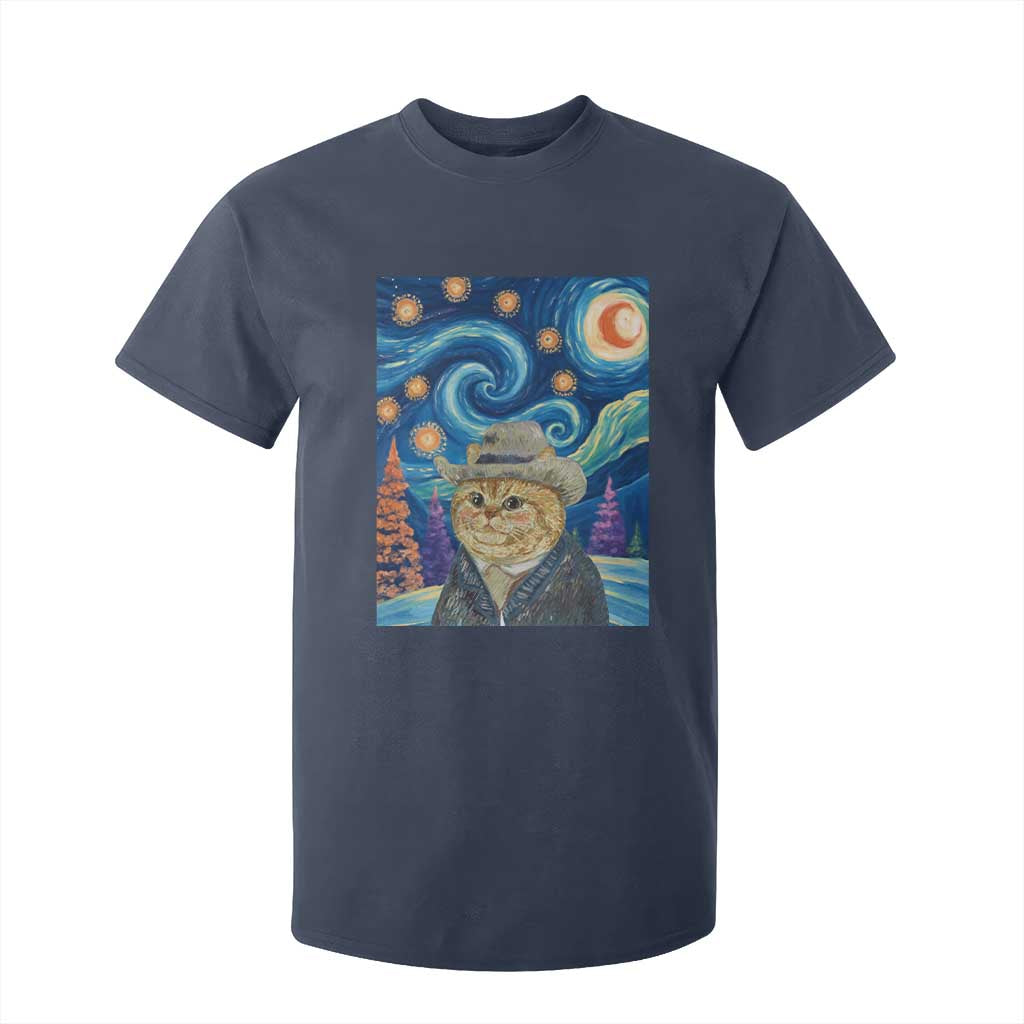 Funny Van Gogh Cat in Starry Night T Shirt For Kid TS12 Navy Print Your Wear