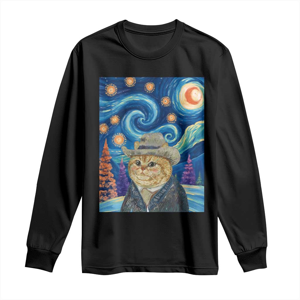 Funny Van Gogh Cat in Starry Night Long Sleeve Shirt TS12 Black Print Your Wear