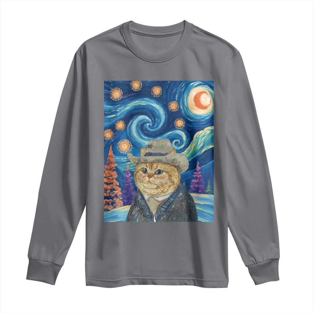 Funny Van Gogh Cat in Starry Night Long Sleeve Shirt TS12 Charcoal Print Your Wear