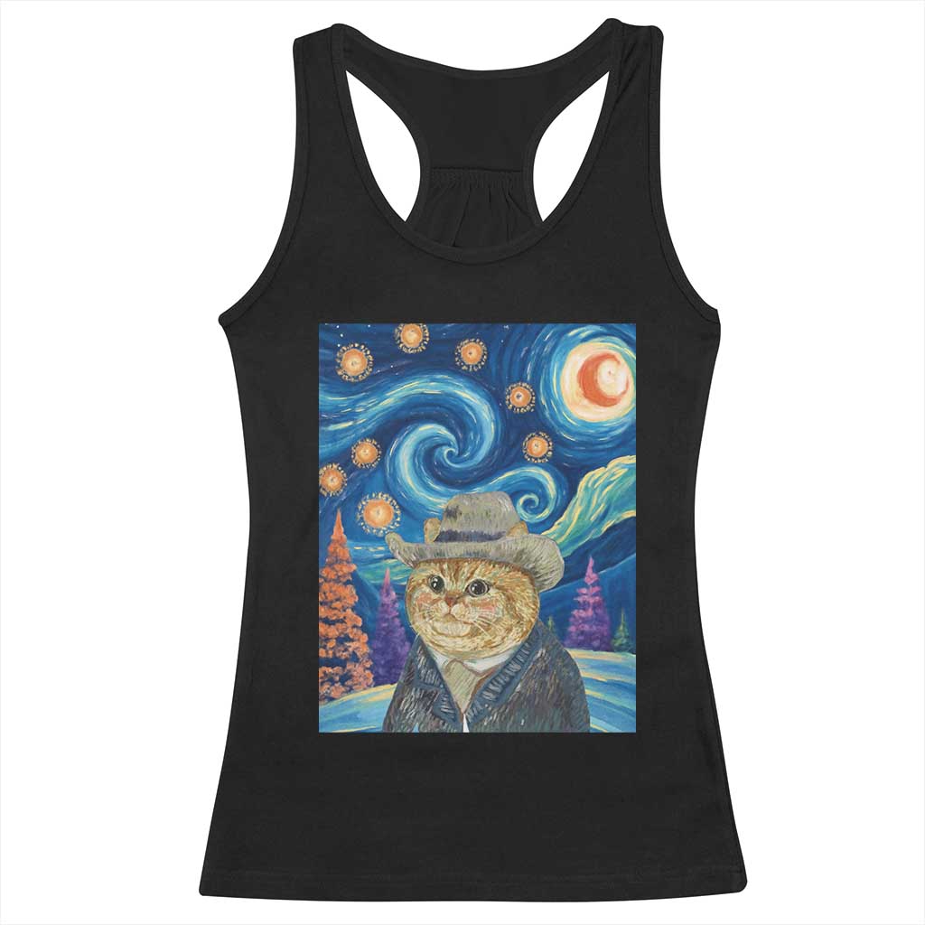 Funny Van Gogh Cat in Starry Night Racerback Tank Top TS12 Black Print Your Wear