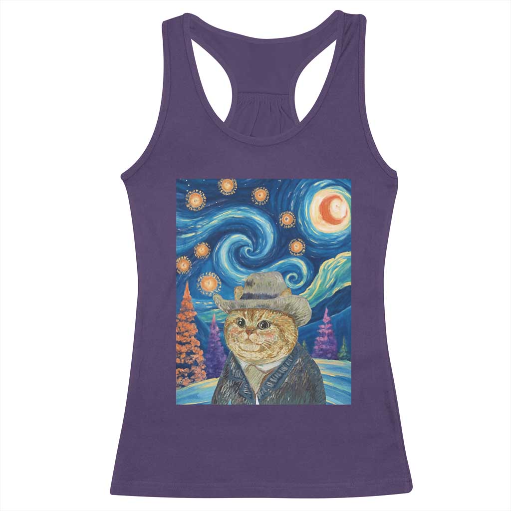 Funny Van Gogh Cat in Starry Night Racerback Tank Top TS12 Purple Print Your Wear