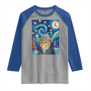 Funny Van Gogh Cat in Starry Night Raglan Shirt TS12 Sport Gray Royal Print Your Wear