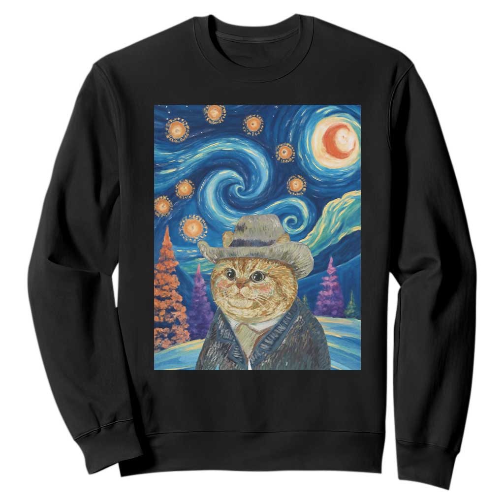 Funny Van Gogh Cat in Starry Night Sweatshirt TS12 Black Print Your Wear