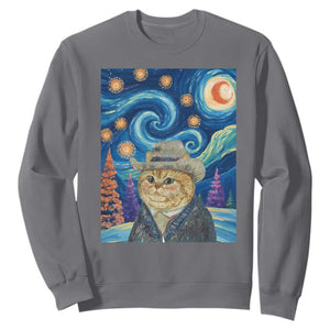 Funny Van Gogh Cat in Starry Night Sweatshirt TS12 Charcoal Print Your Wear